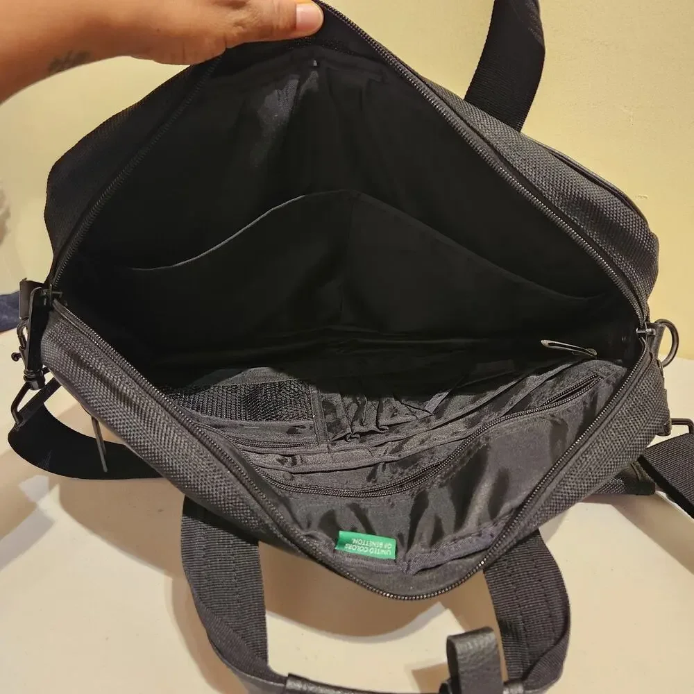 United Colors Of Benetton Men's Black Faux Leather Briefcase Travel Laptop Bag